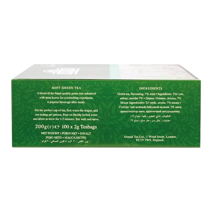 Ahmad Tea Green Tea, Green Tea Mint Teabags, 100 ct - Caffeinated and Sugar-Free (Pack of 3)