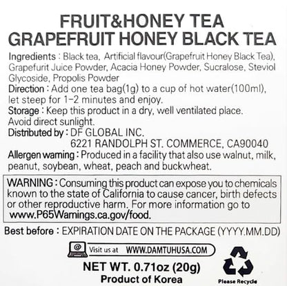Damtuh Grapefruit Honey Black Tea – Fruity & Sweet Herbal Tea Blend, 20 Tea Bags (1g each)