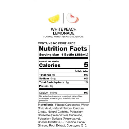 UPTIME Energy Drink, White Peach Lemonade Sparkling, 12 Pack, Vitamin C, L Theanine, Calcium, Sugar Free Energy Drinks for Focus Support, 142mg of Natural Caffeine, 5 Calories, Clean, 12 fl oz Cans