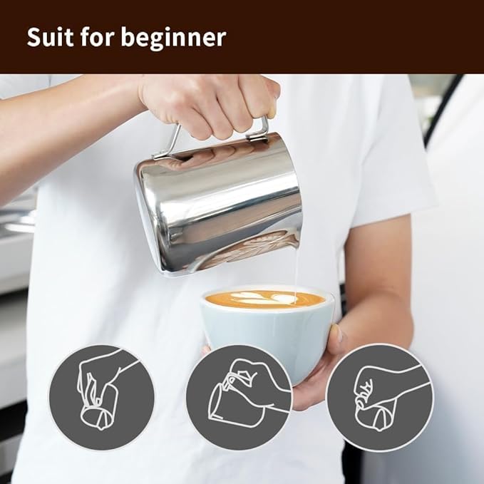 watchget Stainless Steel Milk Frothing Pitcher 20oz/600ml - Espresso Steaming Pitcher for Cappuccino, Latte Art, Coffee Machine Accessories Milk Jug Coffee Frother Cup, Silver