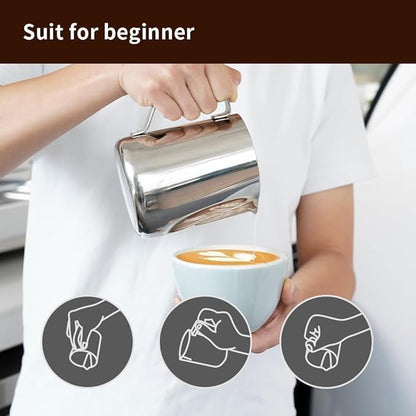 watchget Stainless Steel Milk Frothing Pitcher 20oz/600ml - Espresso Steaming Pitcher for Cappuccino, Latte Art, Coffee Machine Accessories Milk Jug Coffee Frother Cup, Silver