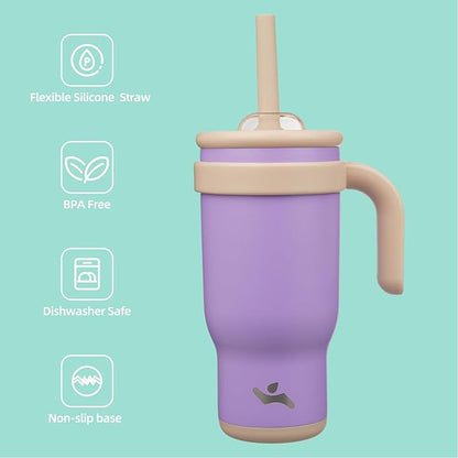 18 oz Tumbler with Side Handle, Insulated Water Bottle with Straw and 2 in 1 Lid, Stainless Steel Cup Travel Coffee Mug for Sports Office Gym,Purple