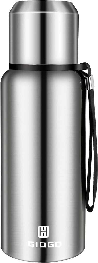 Insulated vacuum Thermo Bottle 500ml/16.9oz with cup Stainless steel coffee bottles for hot and cold drink water flask.(Silver,500ml)