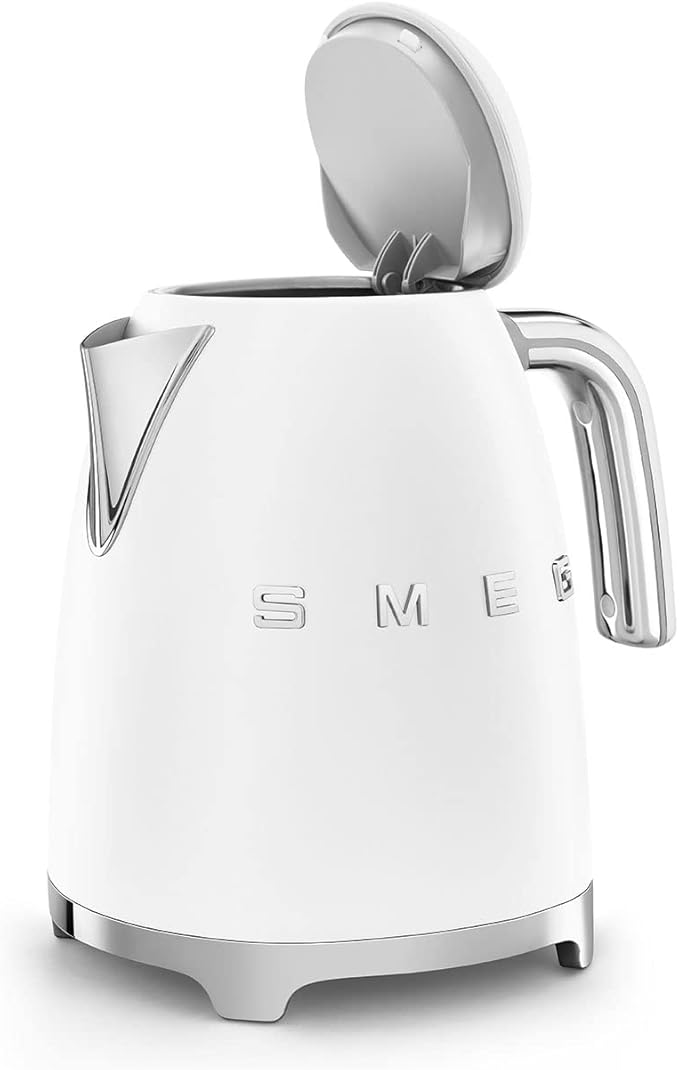 SMEG KLF03 7 Cup Electric Water Kettle, Retro-Style, Soft-Opening Lid, Auto Shut-Off, 360° Swivel Base – White