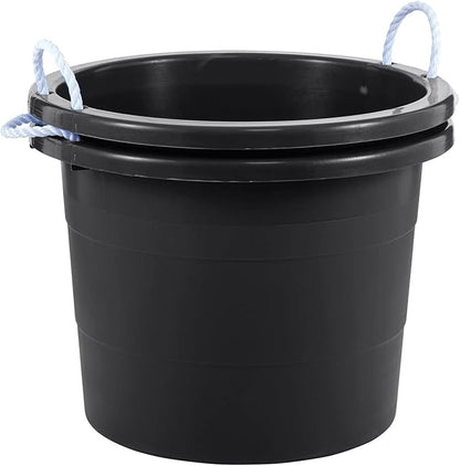 United Solutions 19 Gallon Rope Handle Tub, 2-Pack, Heavy-Duty Organization and Easy-Access Storage Tub, Multi-Purpose, Made with Rugged Plastic, Black