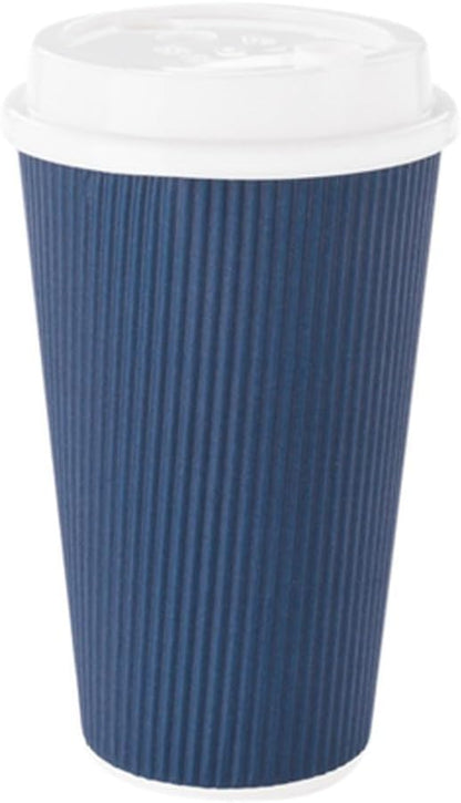 Restaurantware 16 Ounce Ripple Wall Disposable Coffee Cups, 500 Insulated Midnight Blue Paper Tumblers with Rolled Rim Design, Lids Sold Separately for Hot Drinks like Tea, Hot Chocolate and More