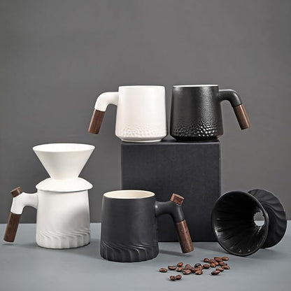 Handmade Black Pour Over Coffee Maker Set, Ceramic Coffee Dripper Brewer Heat Resistant Coffee Pot Decanter ACM02W