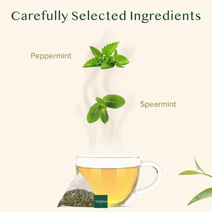 VAHDAM, Pure Mint Herbal Tea (100 Pyramid Tea Bags) Caffeine Free, Non GMO, Gluten Free | Blend of Spearmint & Peppermint - Sweet & Minty | Resealable Ziplock Pouch