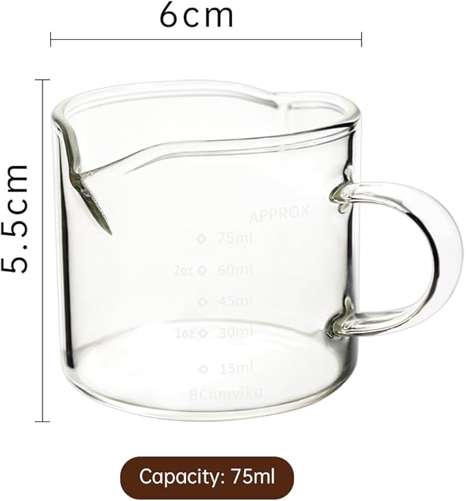 2 Pack Double Spouts Measuring Triple Pitcher Milk Cup 75ML Espresso Shot Glasses Parts Clear Glass
