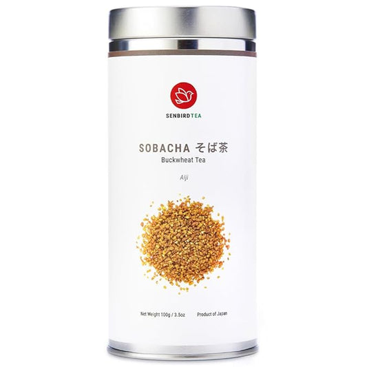 Senbird Premium Sobacha - Japanese Soba Buckwheat Tea - From Hokkaido - Loose Leaf in Airtight Tea Tin (3.5oz/100g)