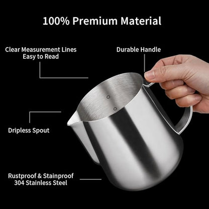 watchget Milk Frothing Pitcher 500ml/17oz Stainless Steel Espresso Steaming Pitcher Milk Coffee Cappuccino Latte Art Barista Steam Pitcher Milk Frothing Jug