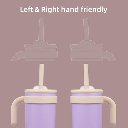 14 oz Tumbler with Side Handle, Insulated Water Bottle with Straw and 2 in 1 Lid, Stainless Steel Cup Travel Coffee Mug for Sports Office Gym,Purple