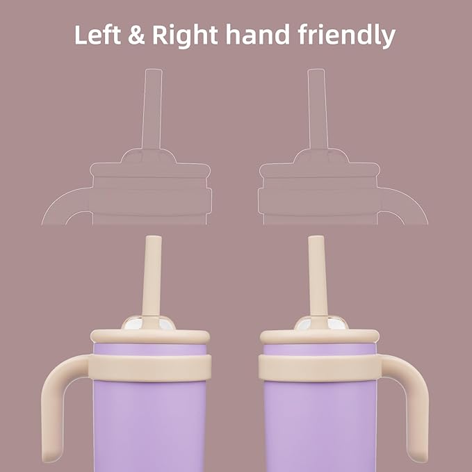 18 oz Tumbler with Side Handle, Insulated Water Bottle with Straw and 2 in 1 Lid, Stainless Steel Cup Travel Coffee Mug for Sports Office Gym,Purple