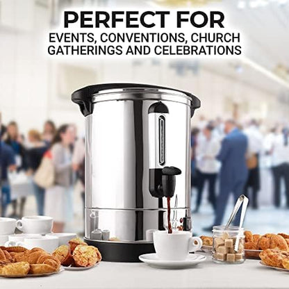 Zulay Commercial Coffee Maker Machine Urn - Large Percolator Pot Dispenser With Double-Wall Stainless Steel, Quick Brew, Stays Hot - Also for Water, Tea, Beverage at Events & Catering - 50 Cup Silver