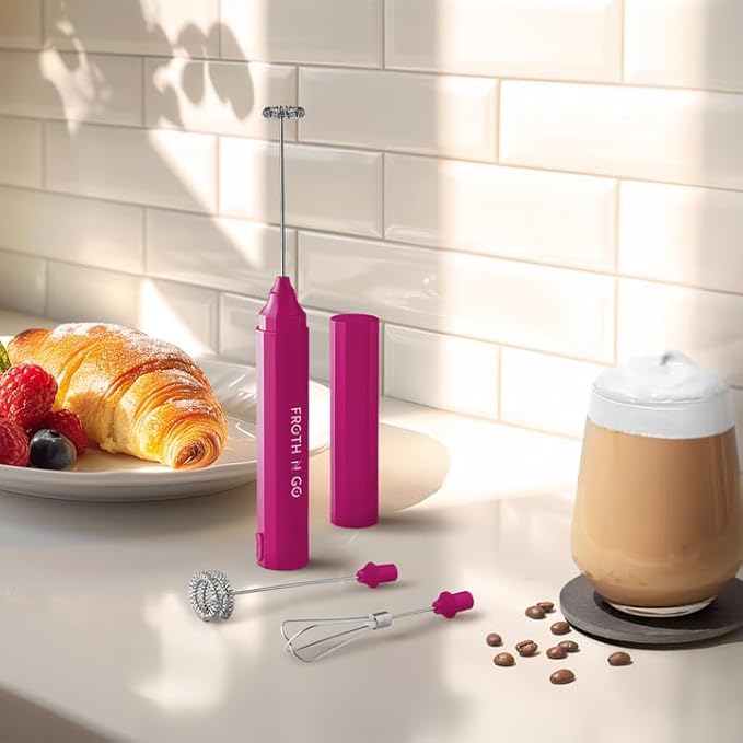 Frother Portable & Compact Handheld Foam Maker Lattes, Cappuccinos (Dragonfruit, Froth N Go)