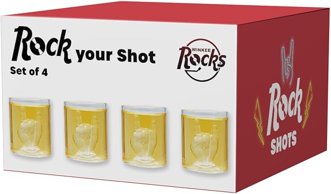 4 Rock Hand Shot Glasses, Awaken the Rock Star in You, Cool Glasses for Shots at Parties and Festivals