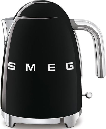 SMEG 50's Retro Style Electric Water Kettle with Automatic Shutoff, Removable Base, and Water Indicator, KLF03BLUS, Black