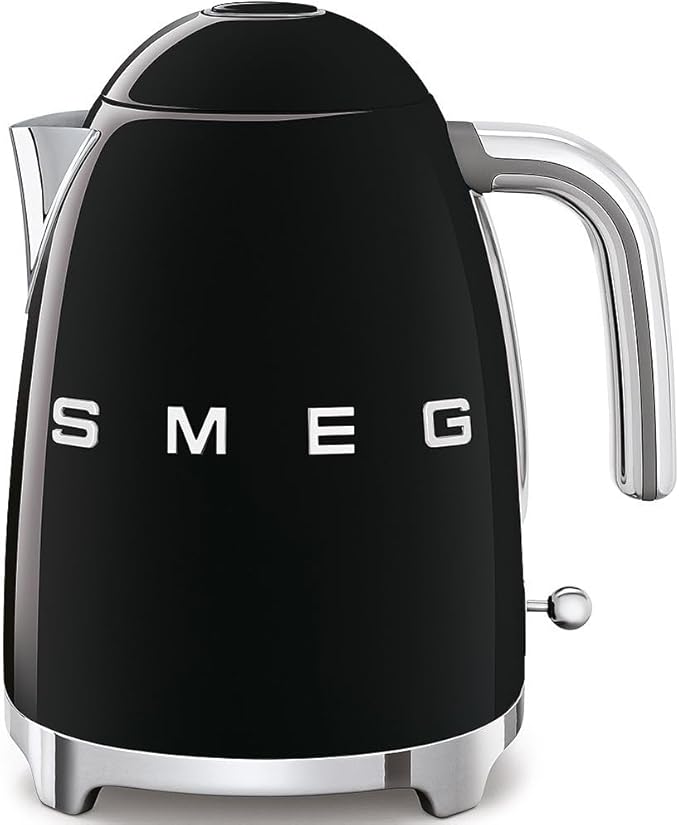 SMEG 50's Retro Style Electric Water Kettle with Automatic Shutoff, Removable Base, and Water Indicator, KLF03BLUS, Black