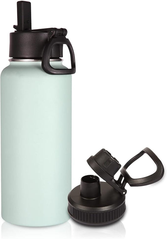 Volhoply 32 oz Insulated Water Bottle with Straw Lid & Spout Lid,Stainless Steel Sports Water Bottle,Double Wall Vacuum Cups,Leakproof Wide Mouth Metal Flask,Keeps Cold or Hot for Travel(Fog,1)