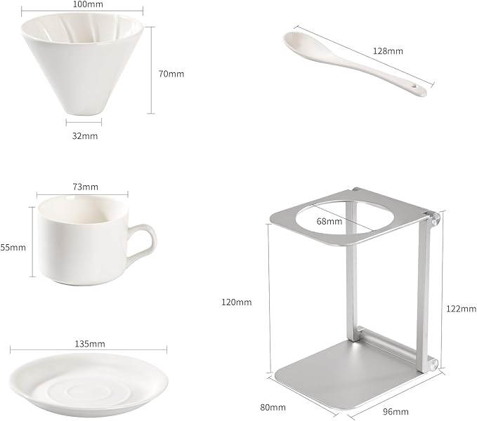 6-Piece Pour Over Coffee Maker Kit & Dripper Set with Foldable Stand, Cup, Spoon & Storage Bag - All-in-One Portable Coffee Brewing Kit for Camping, Home, Office