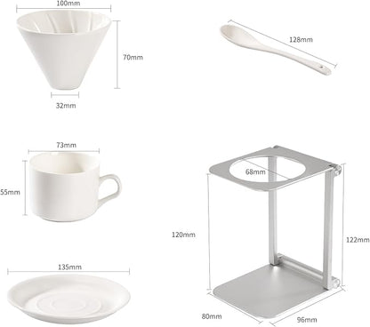 6-Piece Pour Over Coffee Maker Kit & Dripper Set with Foldable Stand, Cup, Spoon & Storage Bag - All-in-One Portable Coffee Brewing Kit for Camping, Home, Office
