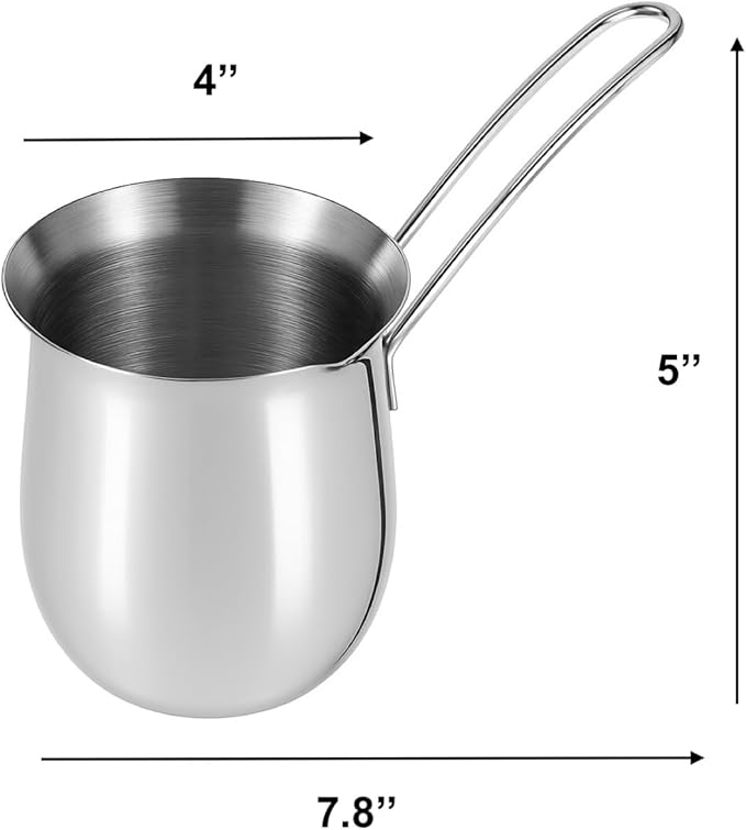 20 oz Stainless Steel Turkish Coffee Pot – Milk Butter Chocolate Warmer, Cezve Ibrik Briki Stovetop Coffee Maker & Sauce Pan, Greek Arabic Coffee Maker, 18/8 Steel with Non-Drip Spout