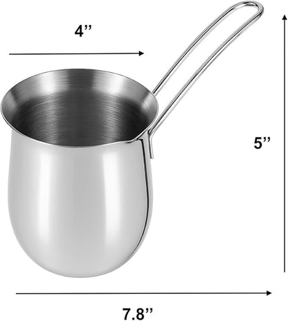 20 oz Stainless Steel Turkish Coffee Pot – Milk Butter Chocolate Warmer, Cezve Ibrik Briki Stovetop Coffee Maker & Sauce Pan, Greek Arabic Coffee Maker, 18/8 Steel with Non-Drip Spout