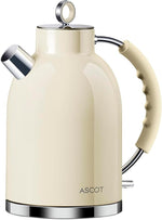Load image into Gallery viewer, ASCOT Electric Kettle, Stainless Steel Electric Tea Kettle Gifts for Men/Women/Family 1.5L 1500W Retro Tea Heater &amp; Hot Water Boiler, Auto Shut-Off and Boil-Dry Protection (Cream)
