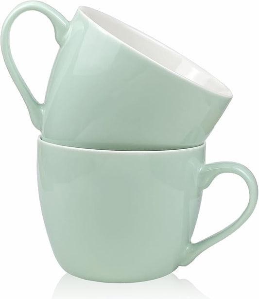 MECOWON 30 OZ Porcelain Coffee Mugs, Set of 2 Large Mugs for Soup, Cereal and Salad (Turquoise)