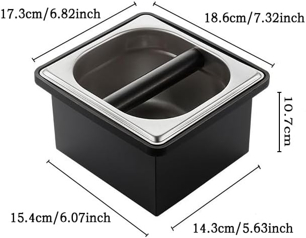 Coffee Knock Box, Stainless Steel Coffee Espresso Knock Box Coffee Grounds Bin with Noise Reduction Rubber Ring, Barista Espresso Machine Accessories