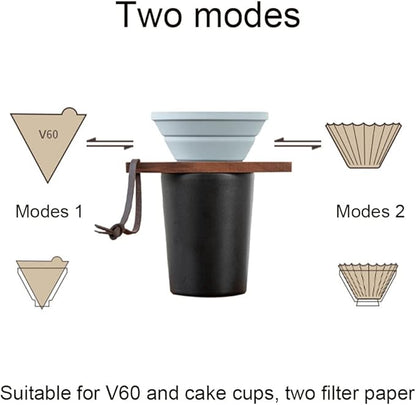 Pour Over Coffee Dripper,V60 and Cake Cup Filter Paper Silicone Coffee Funnel Filter,Reusable Dripper Coffee Filter with Wood Base Coffee Dripper Accessory for Coffee Pot Coffee Maker (Purple)