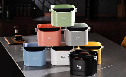 Espresso Knock Box - Bincoo Blue Espresso Machine Knock Box/Espresso Grounds Knock Box, Barista Style Coffee Knock Box for Grounds with Removable Shock-Absorbent Knock Bar and Anti-Slip Base. (Blue)