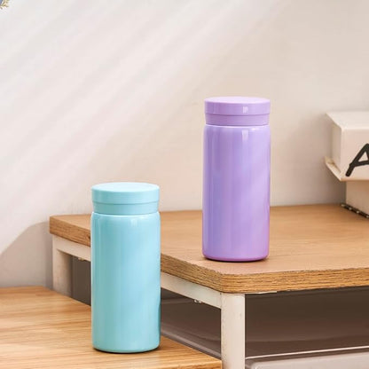 Mini Thermos Cute Water Bottle - 7 oz Tiny Insulated Vacuum 18/10 Stainless Steel Small Flask - Leak Proof & Spill Proof & Keeps Cold and Hot for Drink, Coffee, Tea - Light Blue