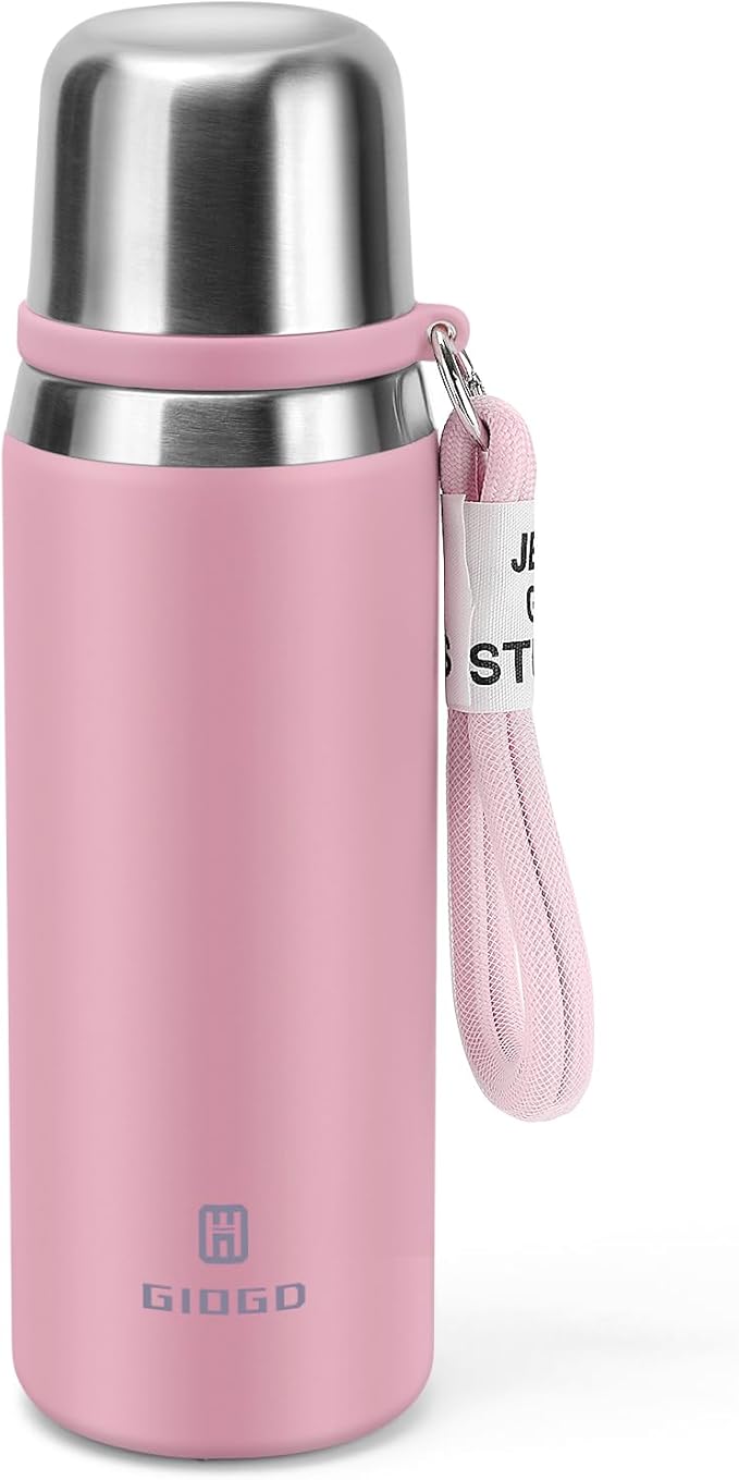 Stainless Steel thermo Bottles with cup 700ml/23.7oz Vacuum Insulated Bottle for hot and cold coffee drink water thermo flask with cup.(Pink,700ml)