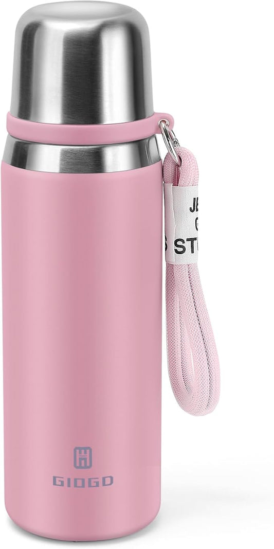 Stainless Steel thermo Bottles with cup 700ml/23.7oz Vacuum Insulated Bottle for hot and cold coffee drink water thermo flask with cup.(Pink,700ml)