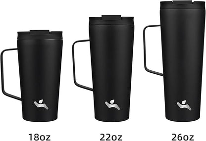 Insulated Tumbler with Handle and Straw, 26 OZ Travel Coffee Mug Stainless Steel Cup Metal Water Bottle,Black