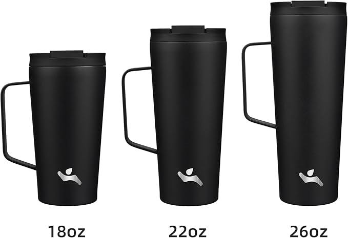 Insulated Tumbler with Handle and Straw, 18 OZ Travel Coffee Mug Stainless Steel Cup Metal Water Bottle,Black