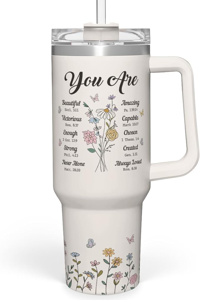 SANDJEST Christian Gifts for Women, Inspiration Gifts Tumbler 40oz Stainless Steel Insulated with Handle and Straw - Mother's Day Birthday Religious Gifts for Mom, Friend, Sister, Grandma