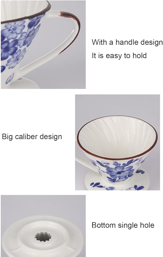 Ceramic Pour Over Coffee Dripper, Hand painted Coffee Drip Filter, Ceramic Slow Brewing Accessories for Home, Cafe, Restaurants (V01,1-2Cups) (Style C)
