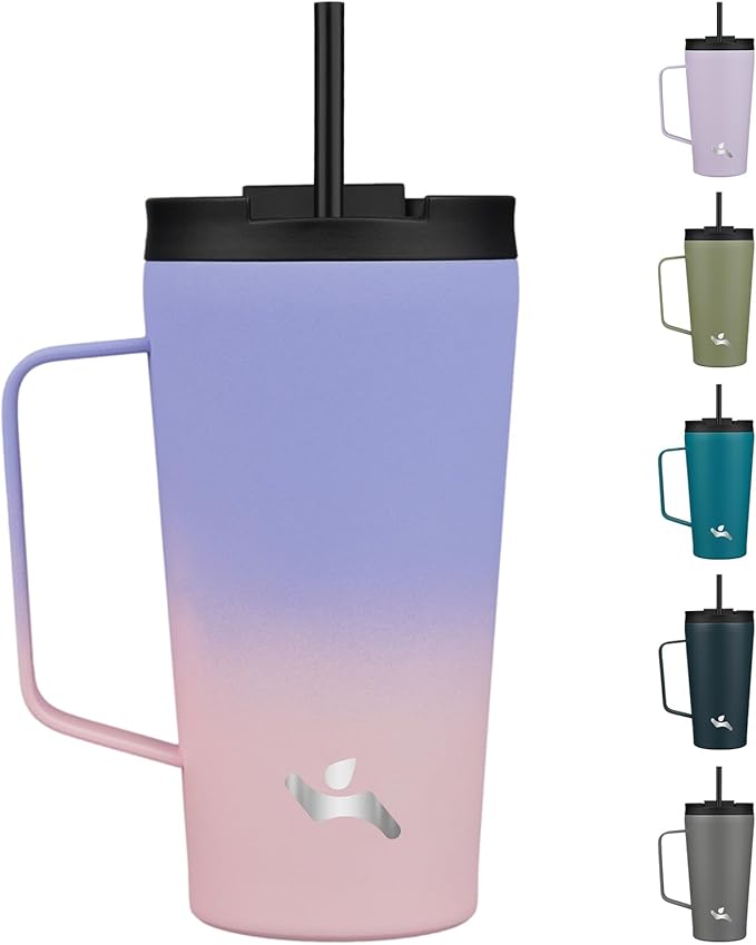 Insulated Tumbler with Handle and Straw, 18 OZ Travel Coffee Mug Stainless Steel Cup Metal Water Bottle,Pastel Sunset