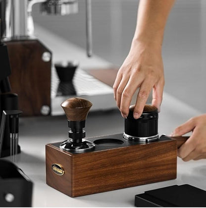 MHW-3BOMBER Espresso Tamping Station, 4 in 1 Walnut Espresso Organizer Box with Magnetic Drawer for Storage 51-58mm Espresso Tamper,Distributor,Portafilter and Espresso Accessories,CH6718