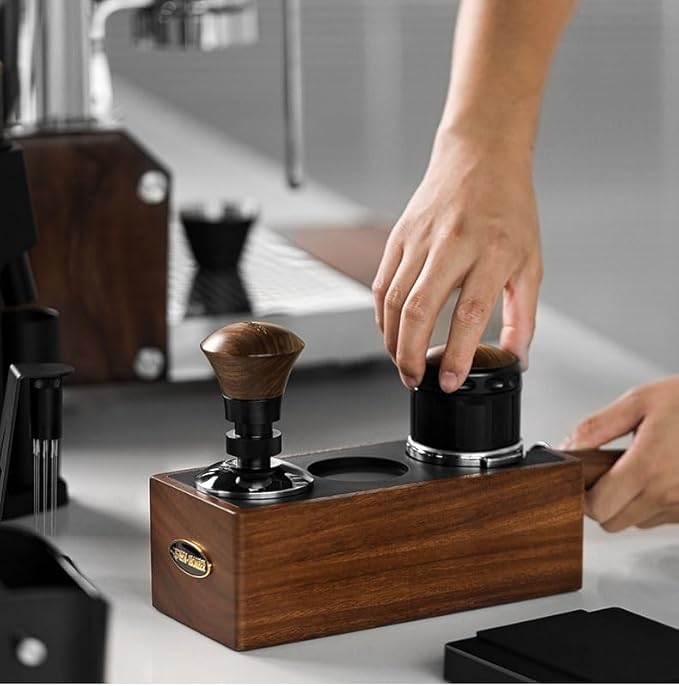 MHW-3BOMBER Espresso Tamping Station, 4 in 1 Walnut Espresso Organizer Box with Magnetic Drawer for Storage 51-58mm Espresso Tamper,Distributor,Portafilter and Espresso Accessories,CH6718