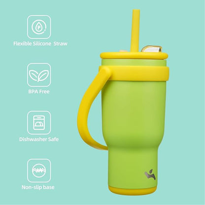 30 oz Tumbler with Side Handle, Insulated Water Bottle with Straw and 2 in 1 Lid, Stainless Steel Cup Travel Coffee Mug for Sports Office Gym,Lime