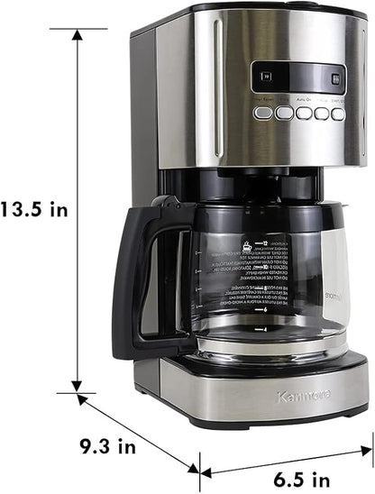 Kenmore Drip Coffee Maker - 12 Cup Programmable Cafe Machine With Glass Pot, Regular & Bold Brew, Auto Shut Off Large Water Reservoir, Reusable Filter, Kitchen Appliances, Black