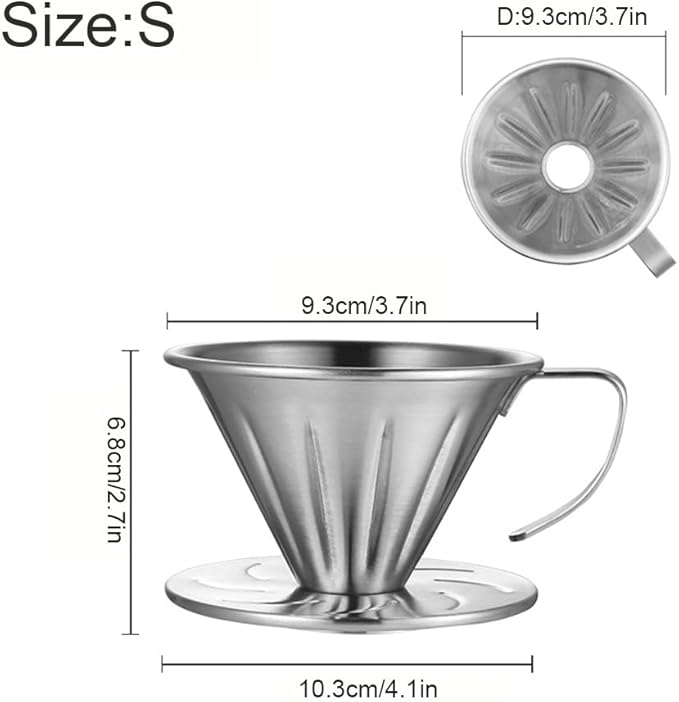Pour Over Coffee Dripper,304 Stainless Steel V Shaped Slow Drip Coffee Filter,Reusable Dripper Coffee Filter With Handle Coffee Dripper Accessory for Coffee Pot Coffee Maker/Size S