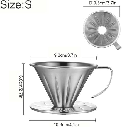 Pour Over Coffee Dripper,304 Stainless Steel V Shaped Slow Drip Coffee Filter,Reusable Dripper Coffee Filter With Handle Coffee Dripper Accessory for Coffee Pot Coffee Maker/Size S