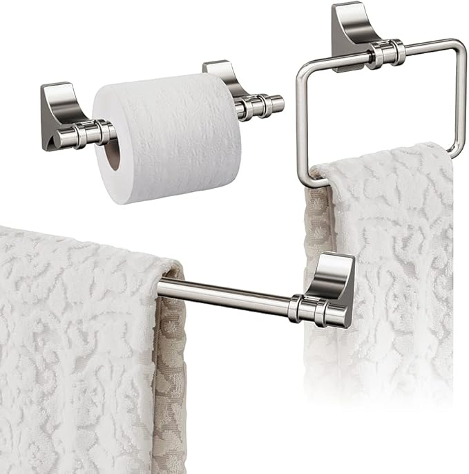 Amerock | Brushed Nickel | Davenport |Towel Bar | 18 inch (457 mm) | 3 Piece | Bathroom Accessories Set