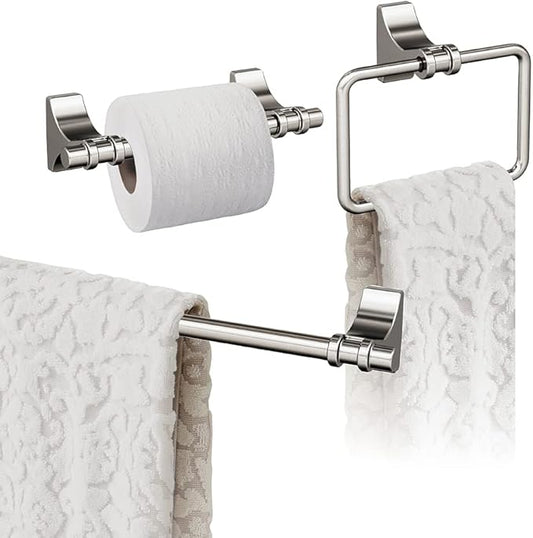 Amerock | Brushed Nickel | Davenport |Towel Bar | 18 inch (457 mm) | 3 Piece | Bathroom Accessories Set