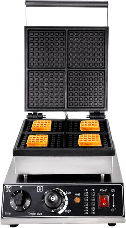 4 Grids Belgian Waffle Pancake Maker,Non-stick Pancake Baker Machin with Dual Heating Pans,110v Waffle Pancake Maker for Commercial,Pancake Maker with Adjustable Thermostats Timers 50-300℃