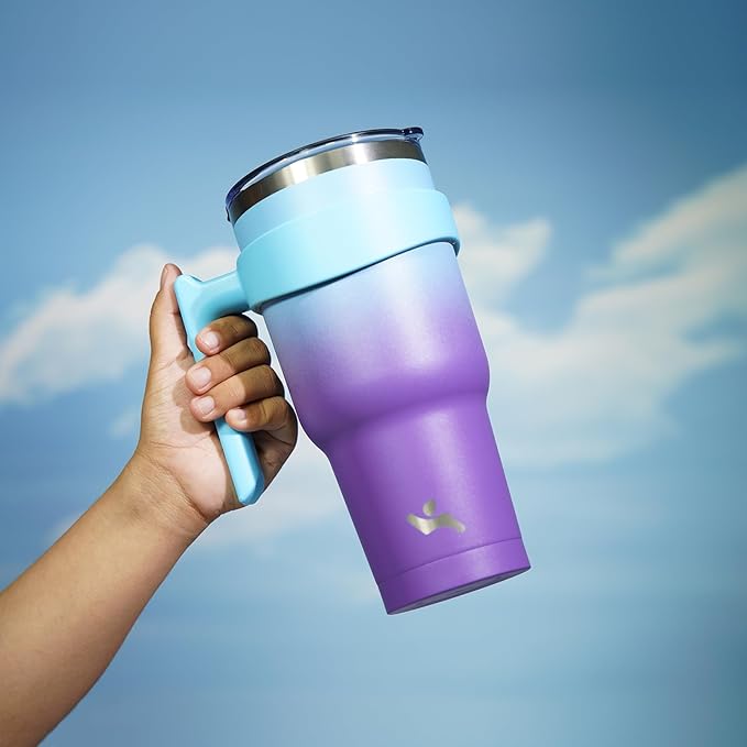 30 oz Tumbler with Handle and 2 Straw 2 Lid, Insulated Water Bottle Stainless Steel Vacuum Cup Reusable Travel Mug,Ocean Dream